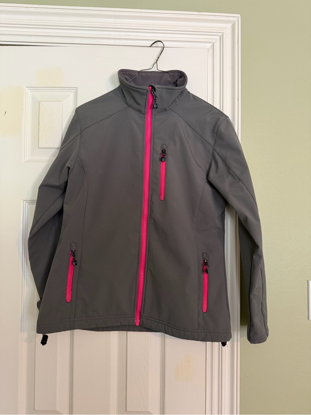 Women's Gray Utility Softshell Jacket with Pink Accents